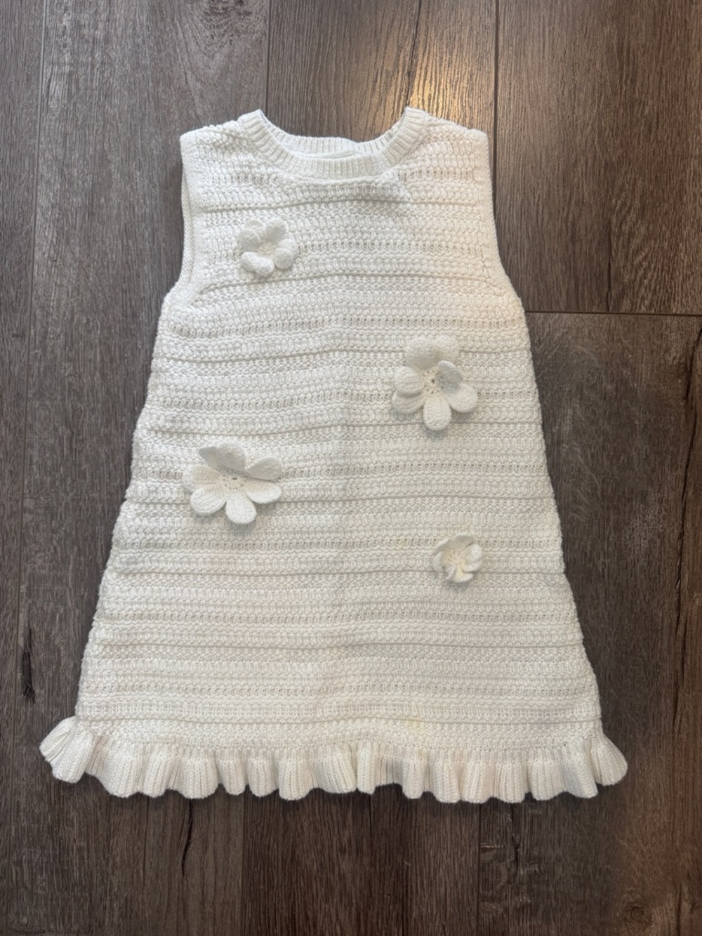 Zara White Knit Flower Appliqué Dress